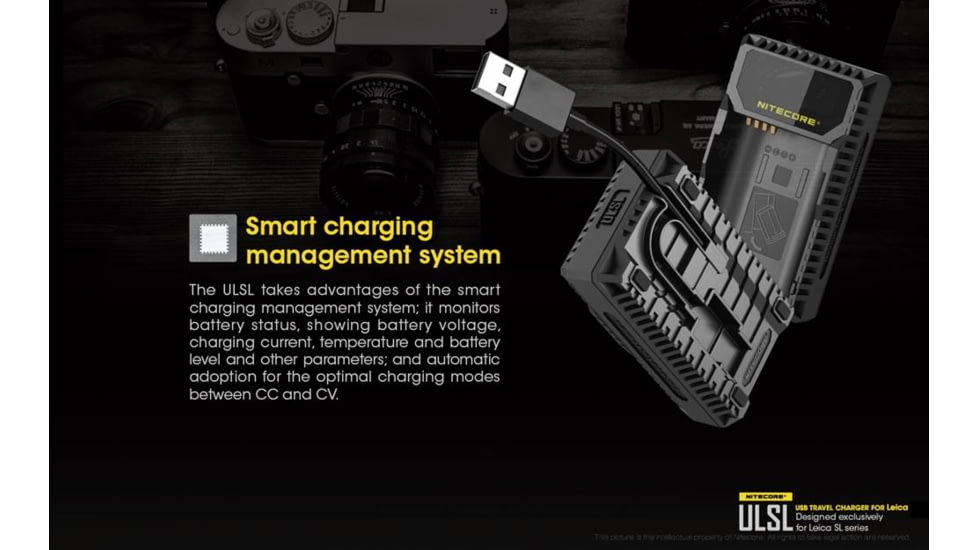 Nitecore ULSL Leica Digital USB Battery Charger for BP-SCL4 Camera Batteries, Black, 6952506491834