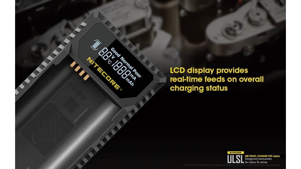 Nitecore ULSL Leica Digital USB Battery Charger for BP-SCL4 Camera Batteries, Black, 6952506491834