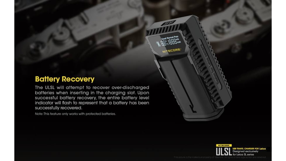 Nitecore ULSL Leica Digital USB Battery Charger for BP-SCL4 Camera Batteries, Black, 6952506491834