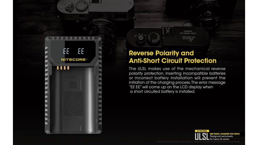 Nitecore ULSL Leica Digital USB Battery Charger for BP-SCL4 Camera Batteries, Black, 6952506491834