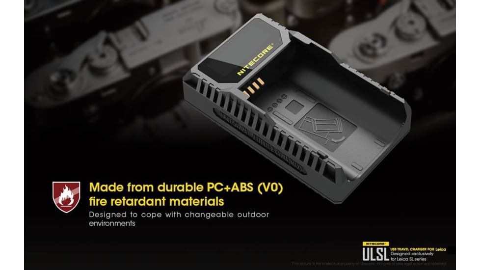 Nitecore ULSL Leica Digital USB Battery Charger for BP-SCL4 Camera Batteries, Black, 6952506491834