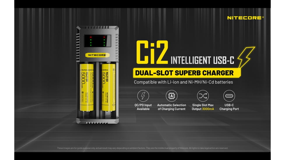 Nitecore Universal Battery Charger, Ci2, Dual-Slot, Black, 6952506495351