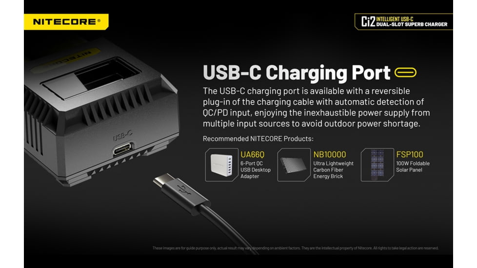 Nitecore Universal Battery Charger, Ci2, Dual-Slot, Black, 6952506495351