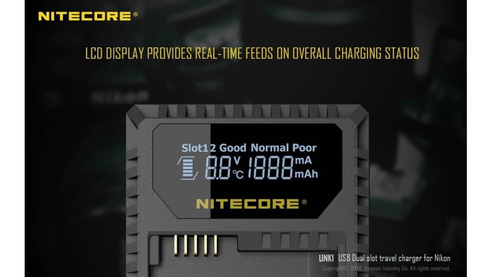 Nitecore UNK1 Nikon Camera Battery Charger for EN-EL14, EN-EL14a and EN-EL15 Batteries, Black, 6952506491780