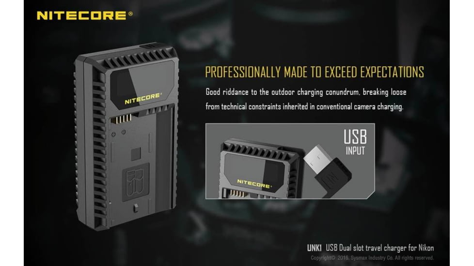 Nitecore UNK1 Nikon Camera Battery Charger for EN-EL14, EN-EL14a and EN-EL15 Batteries, Black, 6952506491780