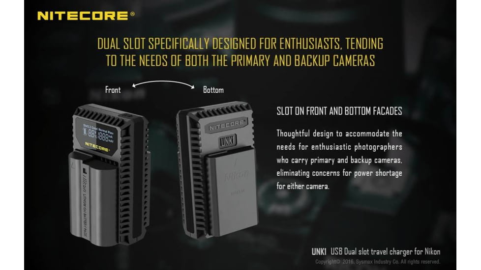 Nitecore UNK1 Nikon Camera Battery Charger for EN-EL14, EN-EL14a and EN-EL15 Batteries, Black, 6952506491780