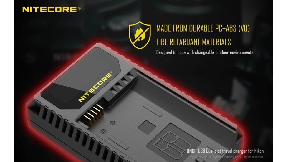 Nitecore UNK1 Nikon Camera Battery Charger for EN-EL14, EN-EL14a and EN-EL15 Batteries, Black, 6952506491780