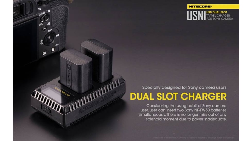 Nitecore USN1 Sony Camera Battery Charger for NP-FW50 Batteries, Black, 6952506492374