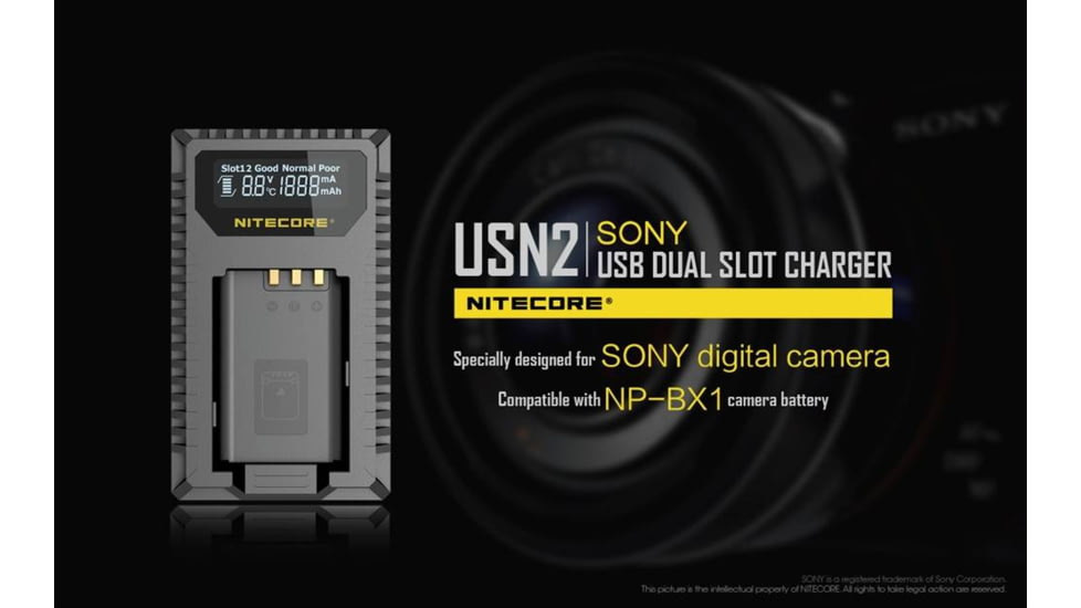 Nitecore USN2 Sony Camera Battery Charger for NP-BX1 Batteries, Black, 6952506492626