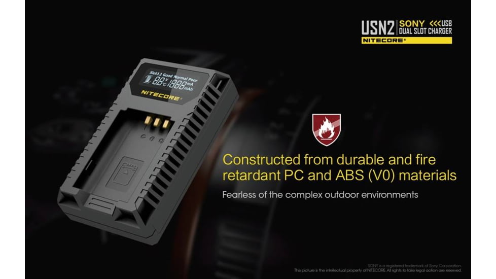 Nitecore USN2 Sony Camera Battery Charger for NP-BX1 Batteries, Black, 6952506492626