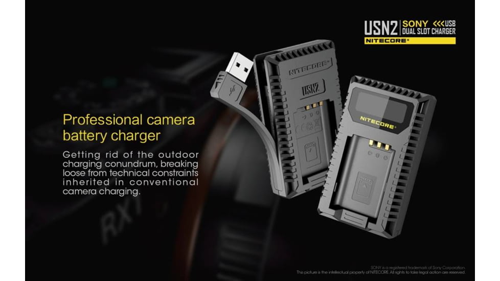Nitecore USN2 Sony Camera Battery Charger for NP-BX1 Batteries, Black, 6952506492626
