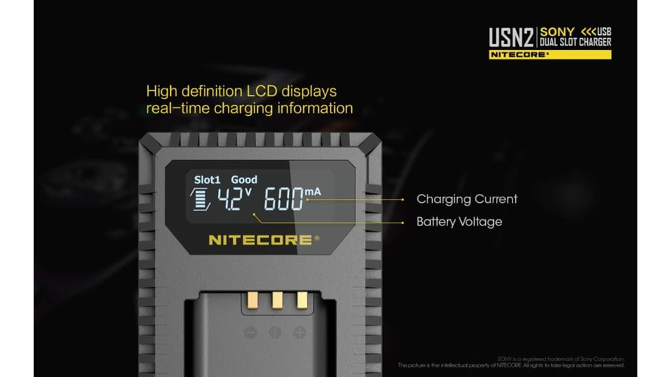 Nitecore USN2 Sony Camera Battery Charger for NP-BX1 Batteries, Black, 6952506492626