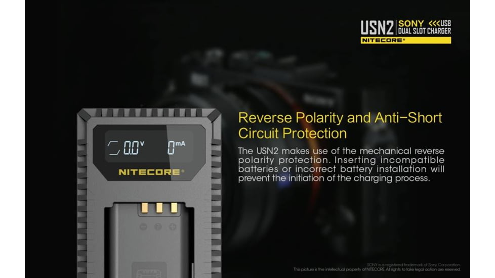Nitecore USN2 Sony Camera Battery Charger for NP-BX1 Batteries, Black, 6952506492626