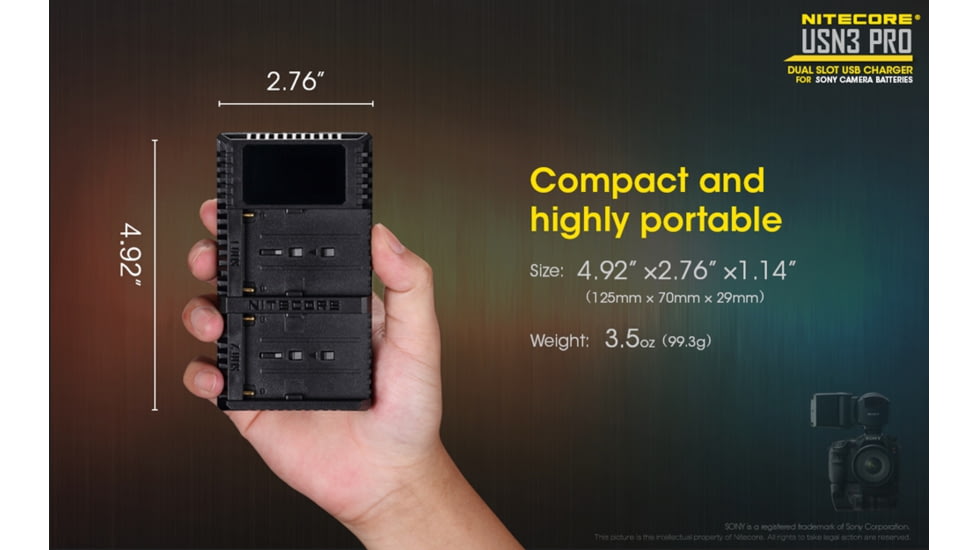 Nitecore USN3 Pro Dual-Slot Fast Digital USB Charger for Sony Camera Batteries, Black, 6952506492862