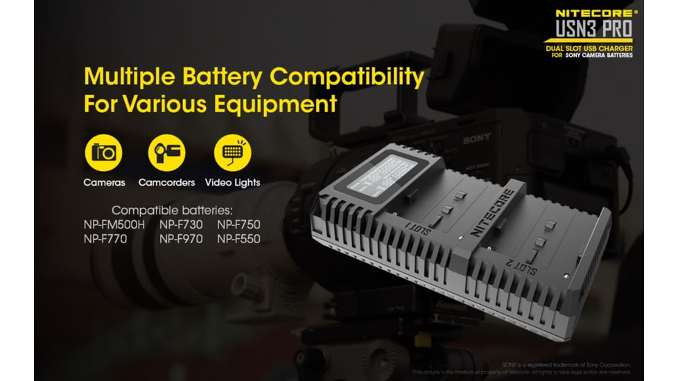 Nitecore USN3 Pro Dual-Slot Fast Digital USB Charger for Sony Camera Batteries, Black, 6952506492862