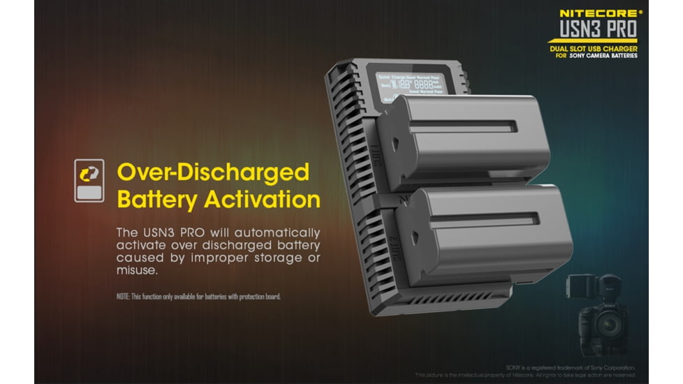 Nitecore USN3 Pro Dual-Slot Fast Digital USB Charger for Sony Camera Batteries, Black, 6952506492862