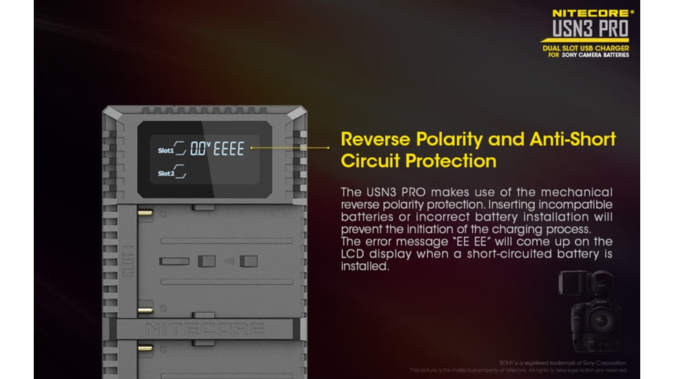 Nitecore USN3 Pro Dual-Slot Fast Digital USB Charger for Sony Camera Batteries, Black, 6952506492862