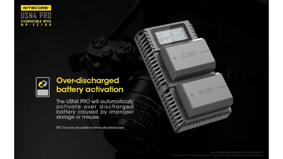 Nitecore USN4 Pro Digital QuickCharge 2.0 USB Battery Charger for Sony NP-FZ100 Batteries, Black, 6952506492701