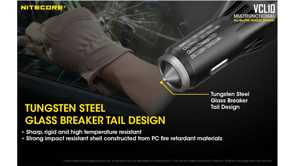 Nitecore VCL10 QuickCharge 3.0 USB Car Charger with White &amp; Red Flashlight, Black, 6952506404735