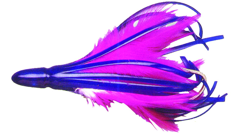 No Alibi NA-DD01-1/4 Dolphin Delight Trolling Lure, Rigged &amp; Ready, Blue/White Skirt, 1/4 oz Head, 4.5", 7/0 Hook, 135 lb Cable, 3 ft, NA-DD01-1/4