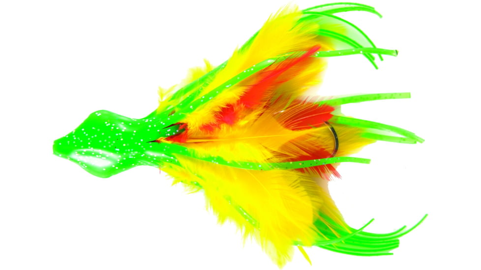 No Alibi NA-DD05-1.5U Dolphin Delight Trolling Lure, Rigged &amp; Ready, Green/Yelow/Red Skirt, 1.5 oz Head, 6", 7/0 Hook, 135 lb Cable, 3 ft, NA-DD05-1.5U