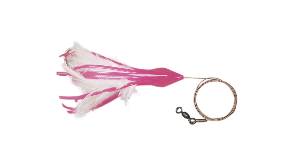 No Alibi NA-DD13-1/4U Dolphin Delight Trolling Lure, Rigged &amp; Ready, Pink/White Skirt, 1/4 oz Head, 4.5", 7/0 Hook, 135 lb Cable, 3 ft, NA-DD13-1/4U