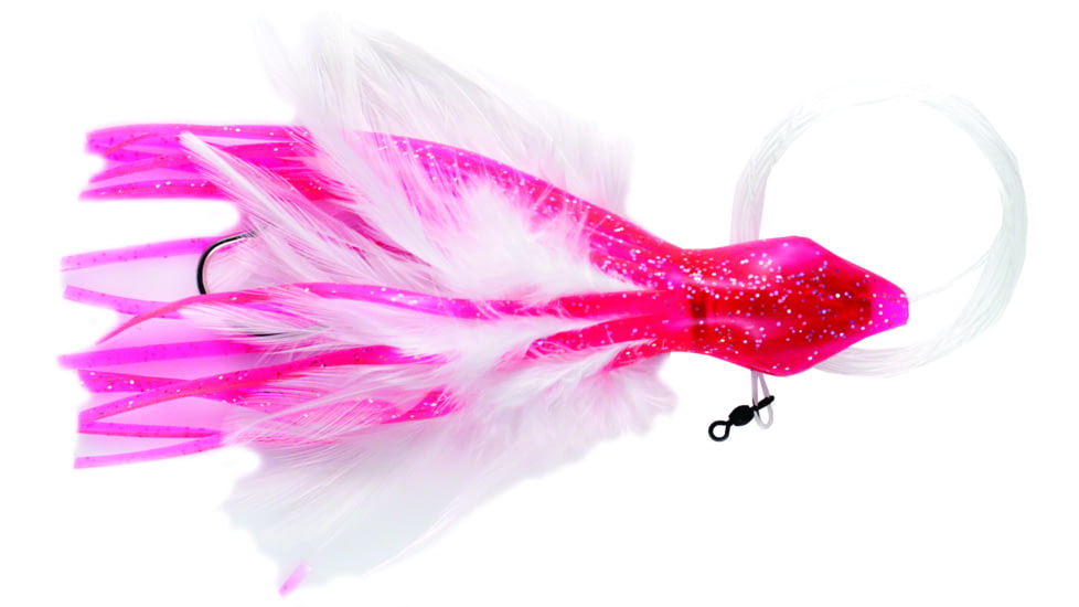No Alibi NA-DD13-1.5U Dolphin Delight Trolling Lure, Rigged &amp; Ready, Pink/White Skirt, 1.5 oz Head, 6", 7/0 Hook, 135 lb Cable, 3 ft, NA-DD13-1.5U
