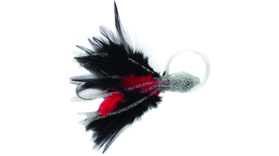 No Alibi NA-DD19-1.5U Dolphin Delight Trolling Lure, Rigged &amp; Ready, Silvr/Blk/Red Skirt, 1.5 oz Head, 6", 7/0 Hook, 135 lb Cable, 3 ft, NA-DD19-1.5U