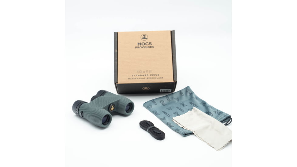 Nocs Provisions Standard Issue 10x25mm Roof Prism Waterproof Binoculars, Rugged, Willow Gray, NOC-STX-GRY