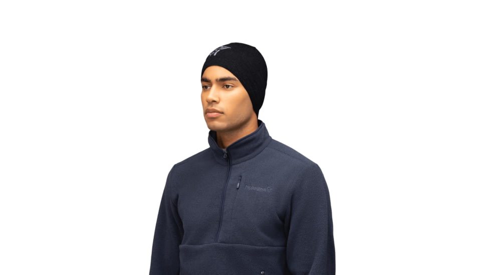 Norrona /29 Light MerinoUll Logo Beanie, Caviar Melange, One Size, 5216-23-7737-One Size