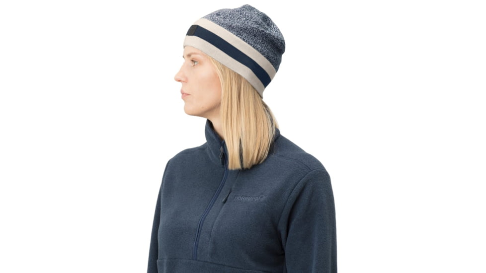 Norrona /29 Marl Knit Stripe Wool Beanie, Indigo Night/Snowdrop, One Size, 7042698463470