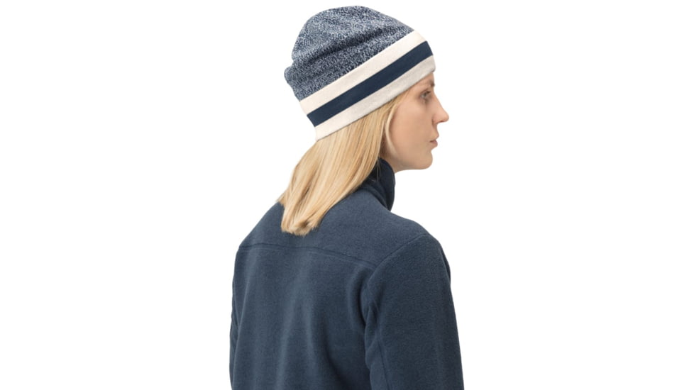 Norrona /29 Marl Knit Stripe Wool Beanie, Indigo Night/Snowdrop, One Size, 7042698463470