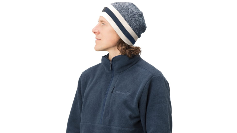 Norrona /29 Marl Knit Stripe Wool Beanie, Indigo Night/Snowdrop, One Size, 7042698463470