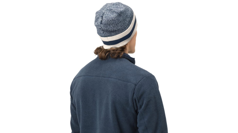 Norrona /29 Marl Knit Stripe Wool Beanie, Indigo Night/Snowdrop, One Size, 7042698463470