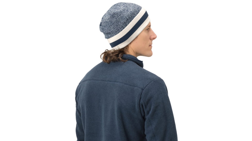 Norrona /29 Marl Knit Stripe Wool Beanie, Indigo Night/Snowdrop, One Size, 7042698463470