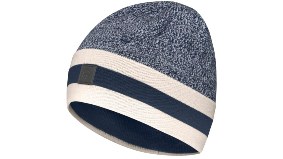 Norrona /29 Marl Knit Stripe Wool Beanie, Indigo Night/Snowdrop, One Size, 7042698463470