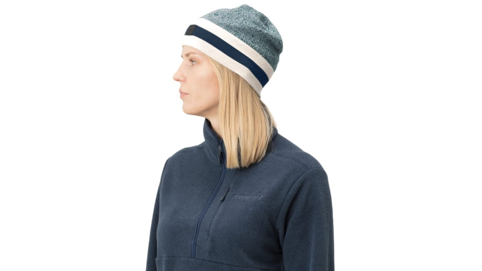 Norrona /29 Marl Knit Stripe Wool Beanie, North Atlantic, One Size, 7042698463494