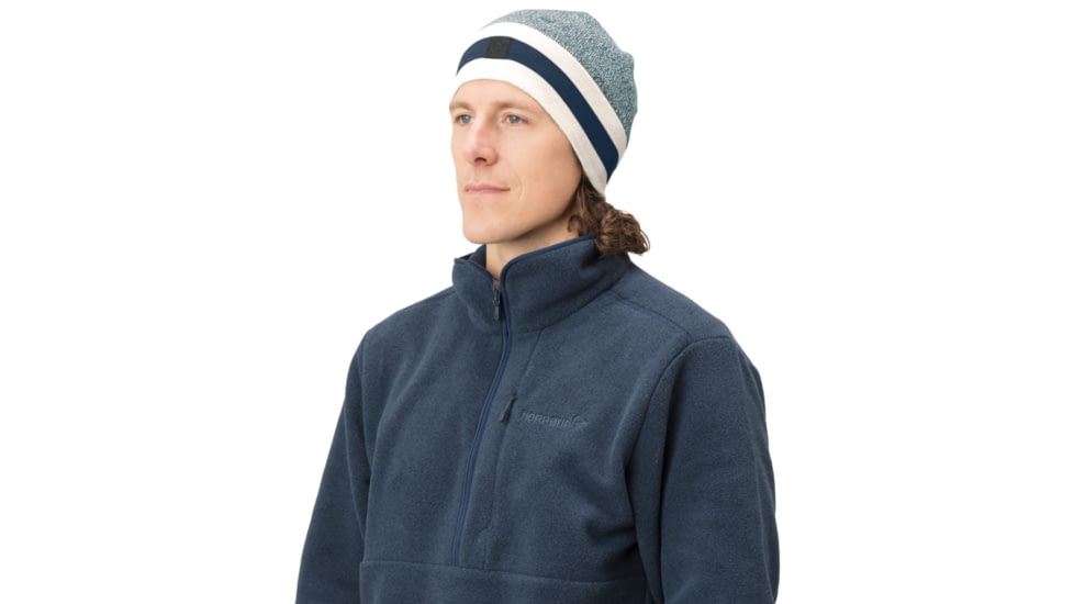 Norrona /29 Marl Knit Stripe Wool Beanie, North Atlantic, One Size, 7042698463494