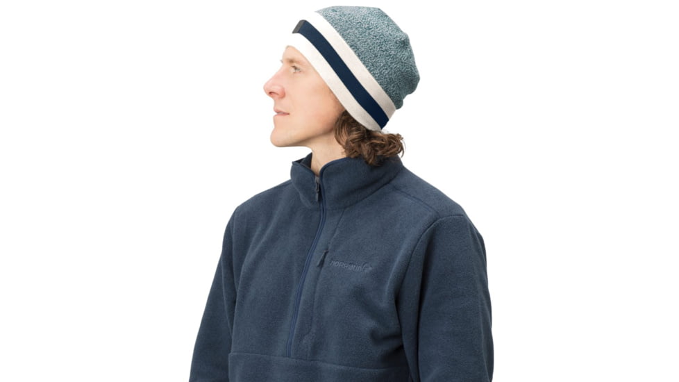Norrona /29 Marl Knit Stripe Wool Beanie, North Atlantic, One Size, 7042698463494