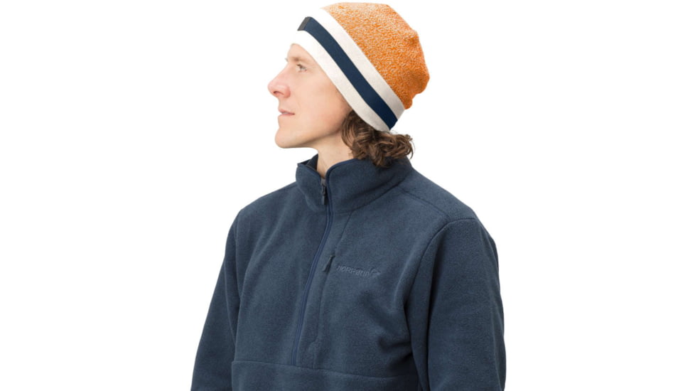 Norrona /29 Marl Knit Stripe Wool Beanie, Orange Popsicle, One Size, 7042698463487
