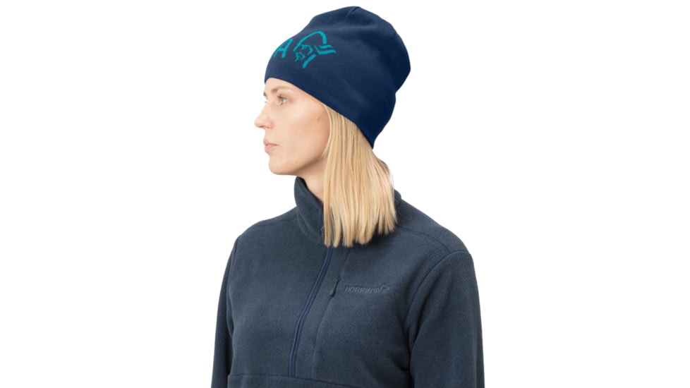 Norrona /29 Reversible Cotton Beanie, Indigo Night/Hawaiian surf, Small, 7042698471567