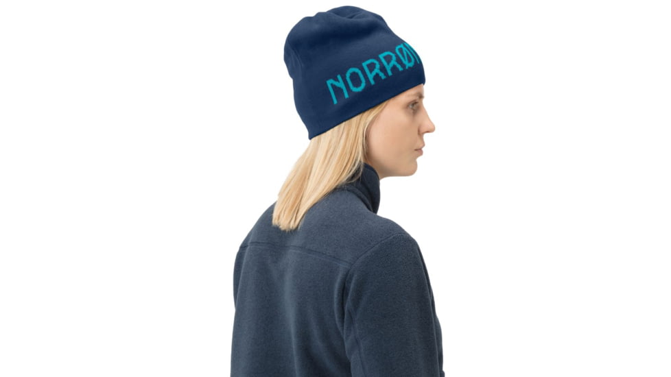 Norrona /29 Reversible Cotton Beanie, Indigo Night/Hawaiian surf, Small, 7042698471567