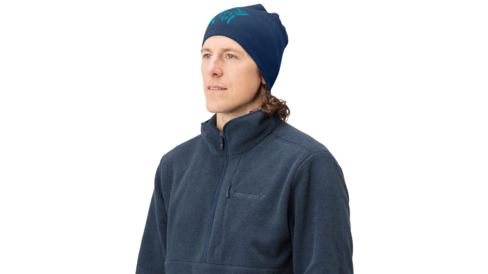 Norrona /29 Reversible Cotton Beanie, Indigo Night/Hawaiian surf, Small, 7042698471567