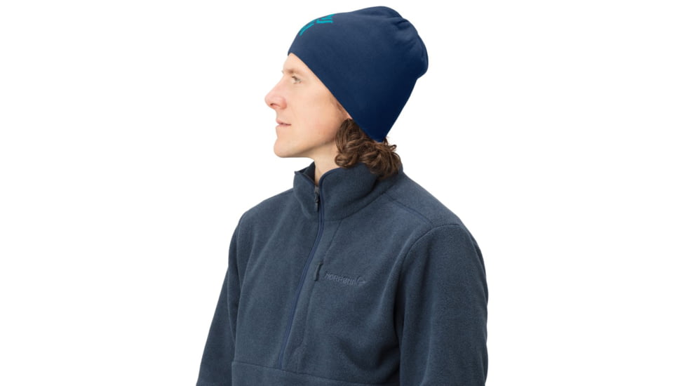Norrona /29 Reversible Cotton Beanie, Indigo Night/Hawaiian surf, Small, 7042698471567