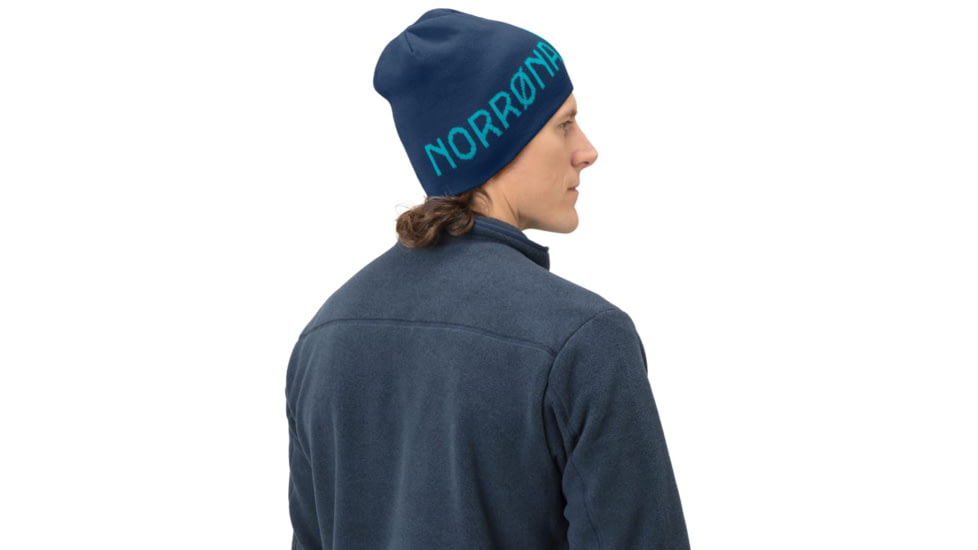 Norrona /29 Reversible Cotton Beanie, Indigo Night/Hawaiian surf, Small, 7042698471567