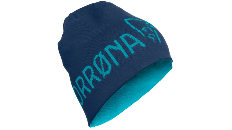 Norrona /29 Reversible Cotton Beanie, Indigo Night/Hawaiian surf, Small, 7042698471567