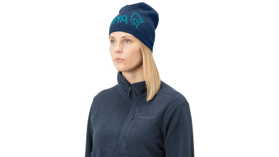 Norrona Reversible Cotton Beanie, Indigo Night/Hawaiian Surf, Small, 1489-15 7911 S