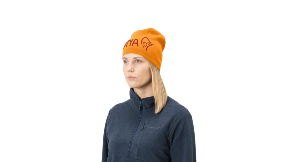 Norrona /29 Reversible Cotton Beanie, Rooibos Tea/Orange Crush, Small, 7042698429896