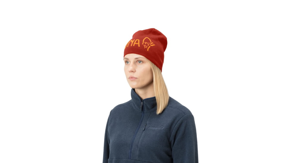 Norrona /29 Reversible Cotton Beanie, Rooibos Tea/Orange Crush, Small, 7042698429896