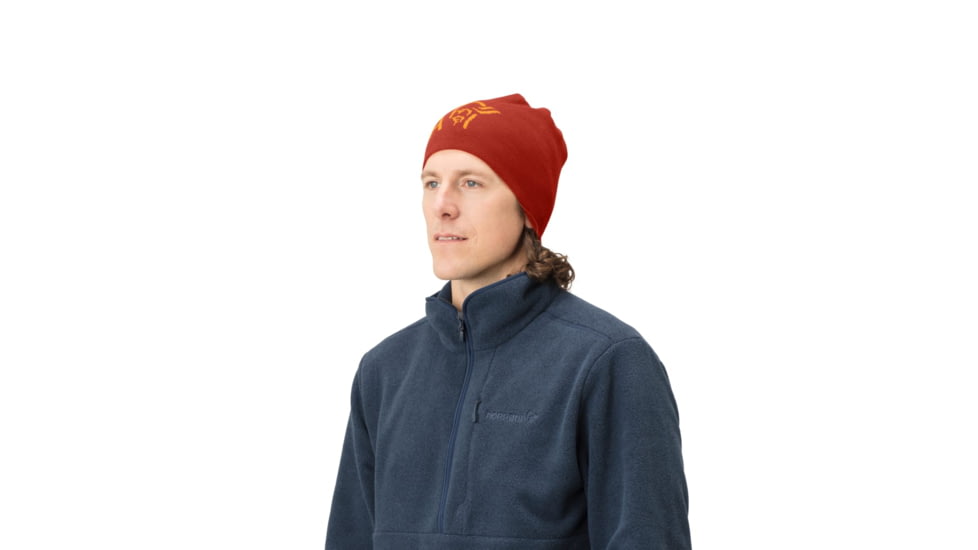 Norrona /29 Reversible Cotton Beanie, Rooibos Tea/Orange Crush, Small, 7042698429896